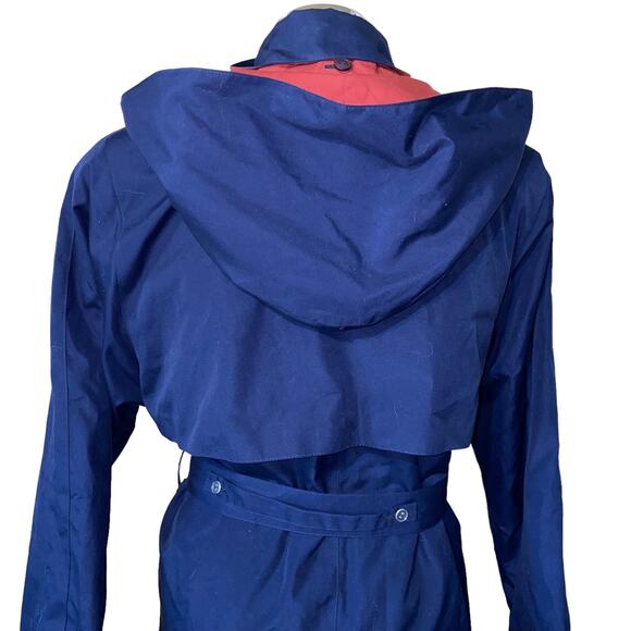Vintage Investment Hooded Belted Trenchcoat Blue and Red Women's Size 10 - Picture 5 of 16